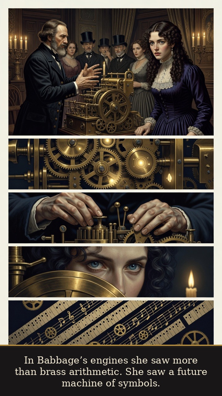 Page 3 of Ada Lovelace: Ada Lovelace: Notes Before Night - Babbage’s engines reveal to Ada the possibility of symbolic machinery beyond calculation.