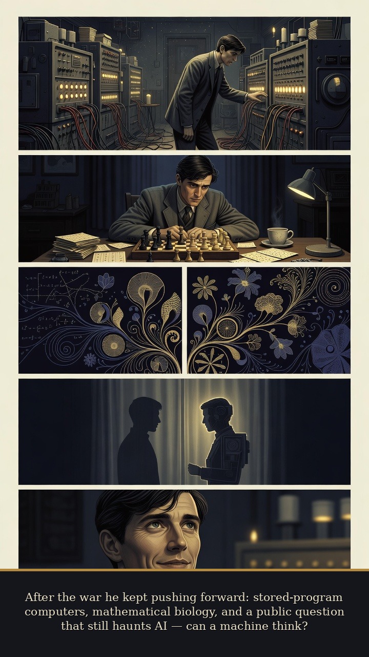Page 4 of Alan Mathison Turing: Alan Turing: Snow-White Machine - After the war he kept pushing forward: stored-program computers, mathematical biology, and a public question that still haunts AI — can a machine think?