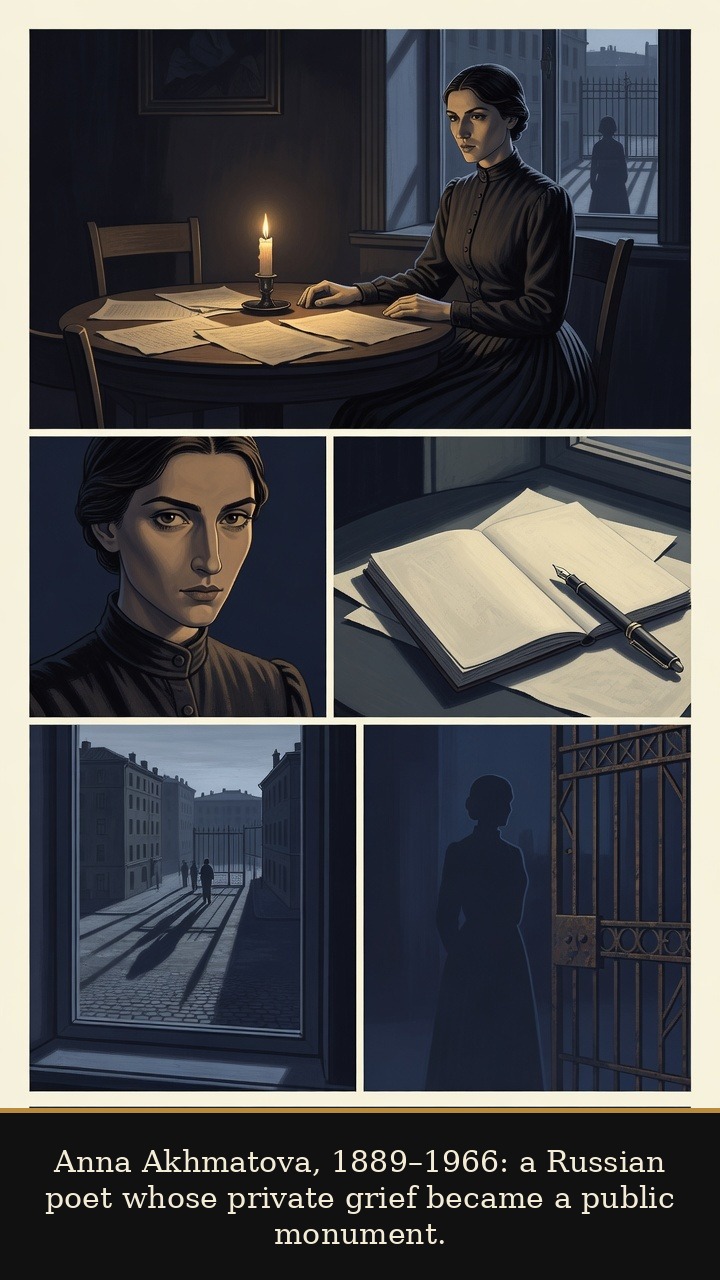 Page 1 of Anna Akhmatova: Anna Akhmatova: Requiem Queue - Anna Akhmatova is introduced as a major Russian poet whose lyric gift would become witness.
