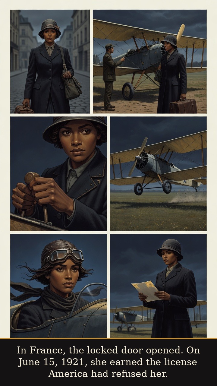 Page 2 of Bessie Coleman: Bessie Coleman: Queen Bess After the Crash - In France, the locked door opened. On June 15, 1921, she earned the license America had refused her.