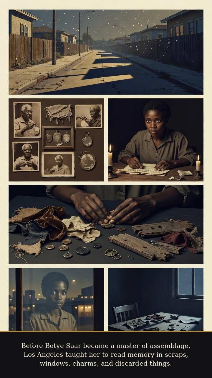 Page 1 of Betye Saar: Betye Saar: Liberation Box - Los Angeles teaches young Betye Saar to read memory in scraps, windows, charms, and discarded things.