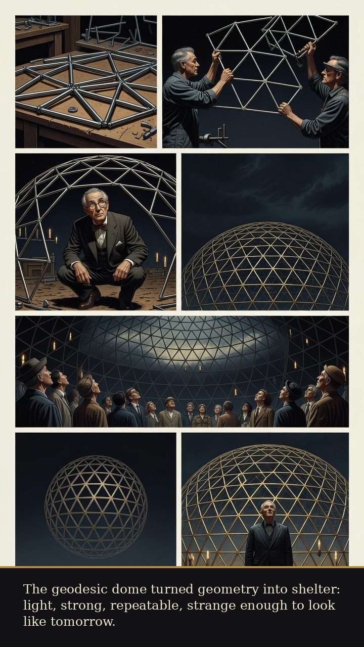 Page 5 of Richard Buckminster Fuller: Buckminster Fuller: World Machine - The geodesic dome makes geometry visible as efficient shelter and public wonder.