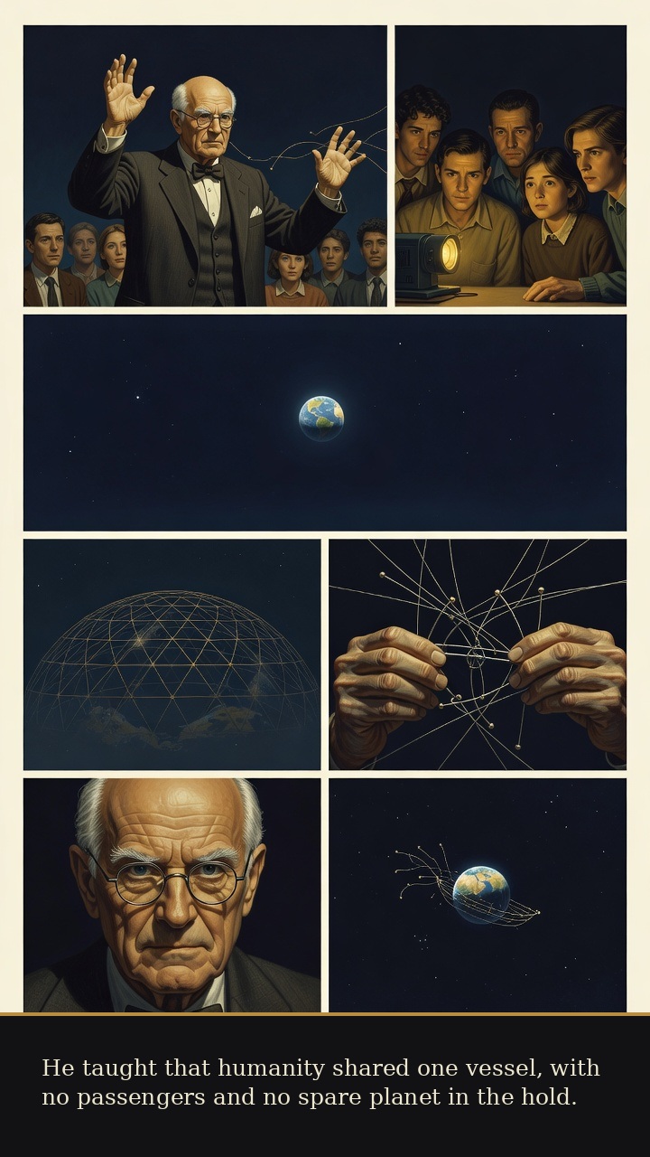 Page 6 of Richard Buckminster Fuller: Buckminster Fuller: World Machine - The elder Fuller teaches Spaceship Earth as a shared vessel with no spare planet.