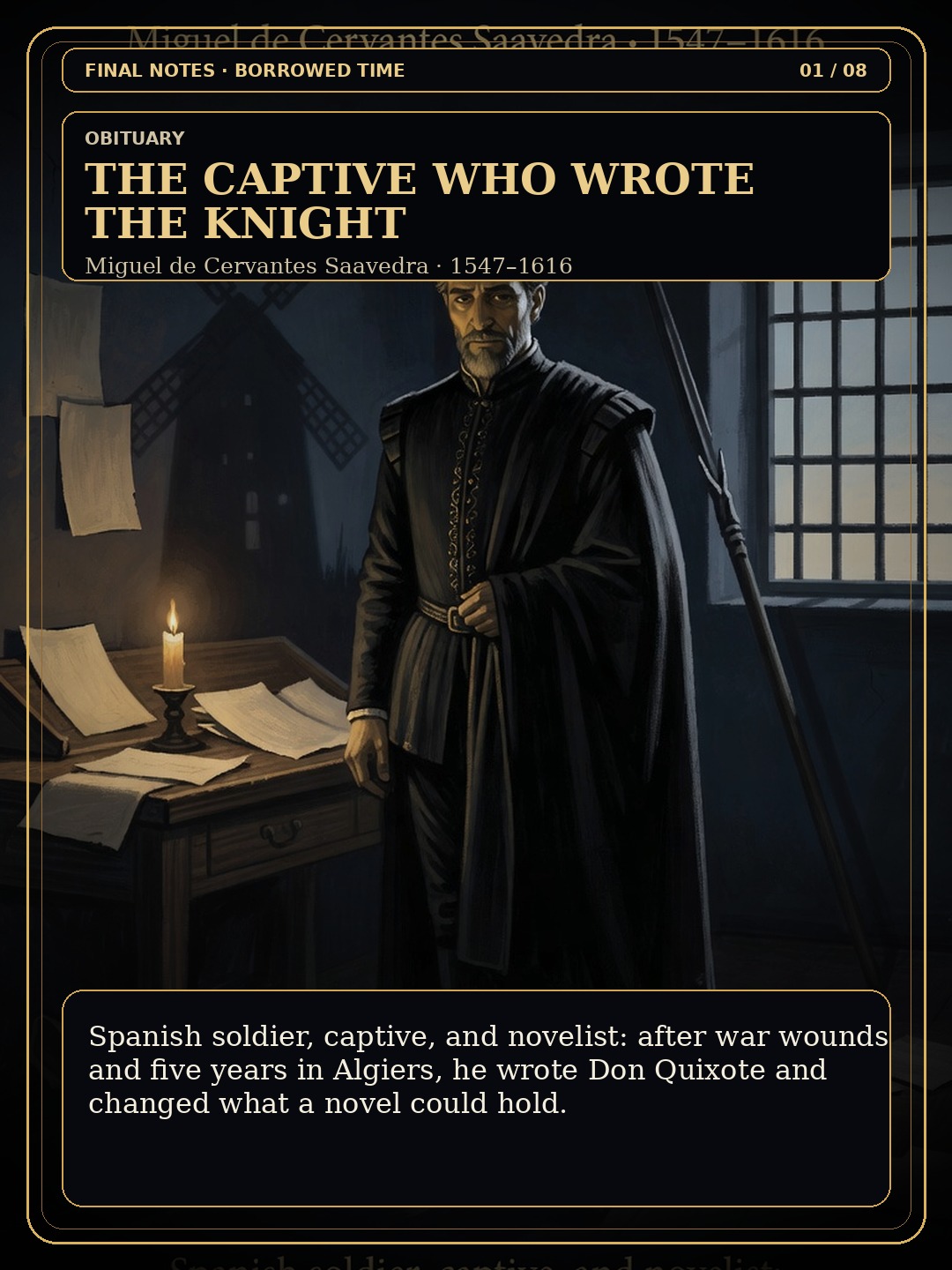 Miguel de Cervantes Saavedra obituary comic cover