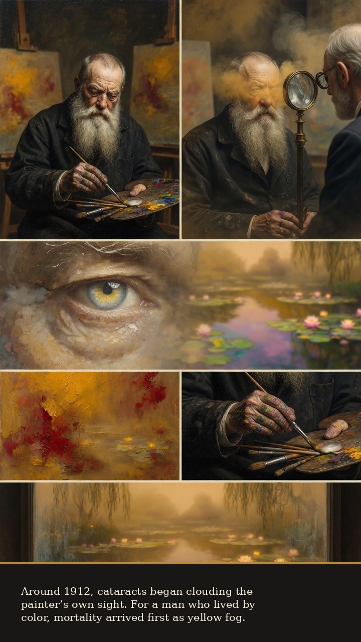 Page 4 of Claude Monet: Claude Monet: Water Lilies After the Fog - Cataracts cloud his sight around 1912, turning color into yellow fog.