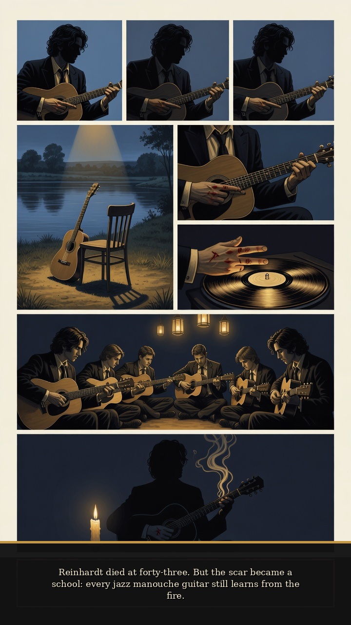 Page 7 of Django Reinhardt: Django Reinhardt: Two-Finger Fire - After Reinhardt’s death at forty-three, jazz manouche guitarists continue learning from the technique forged after the fire.