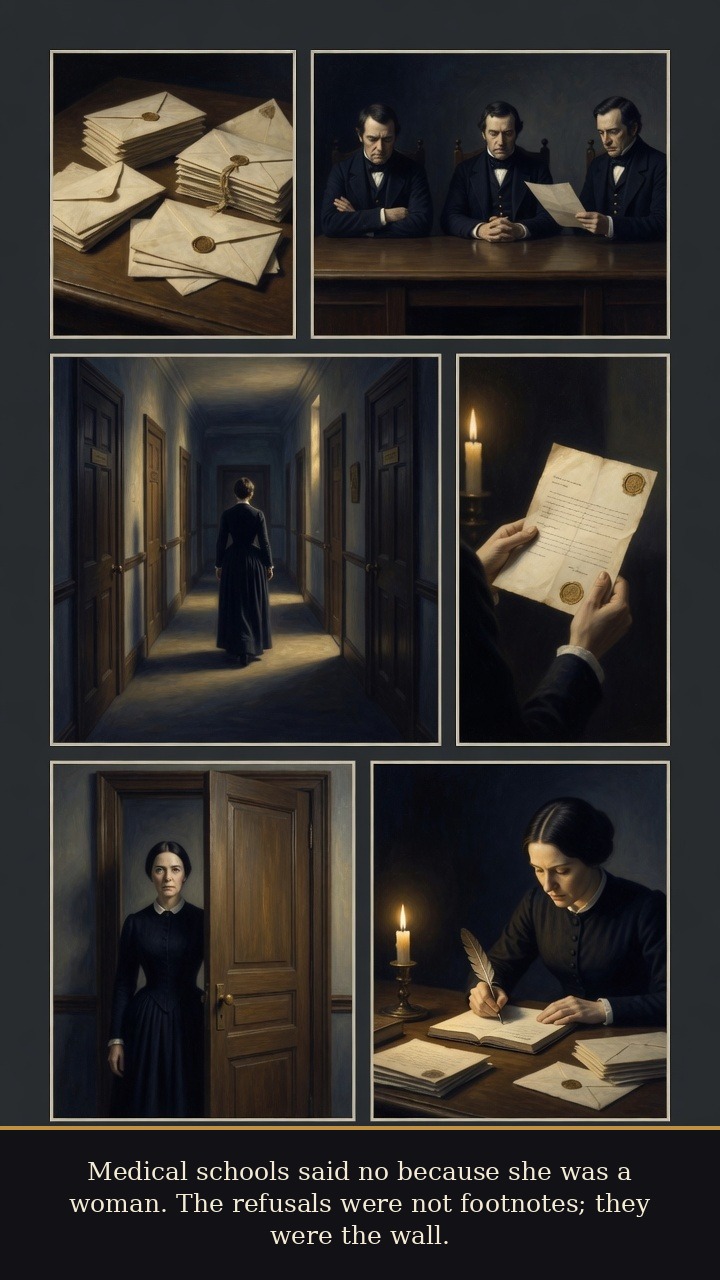 Page 2 of Elizabeth Blackwell: Elizabeth Blackwell: One Eye, One Door - Medical schools reject her because she is a woman.