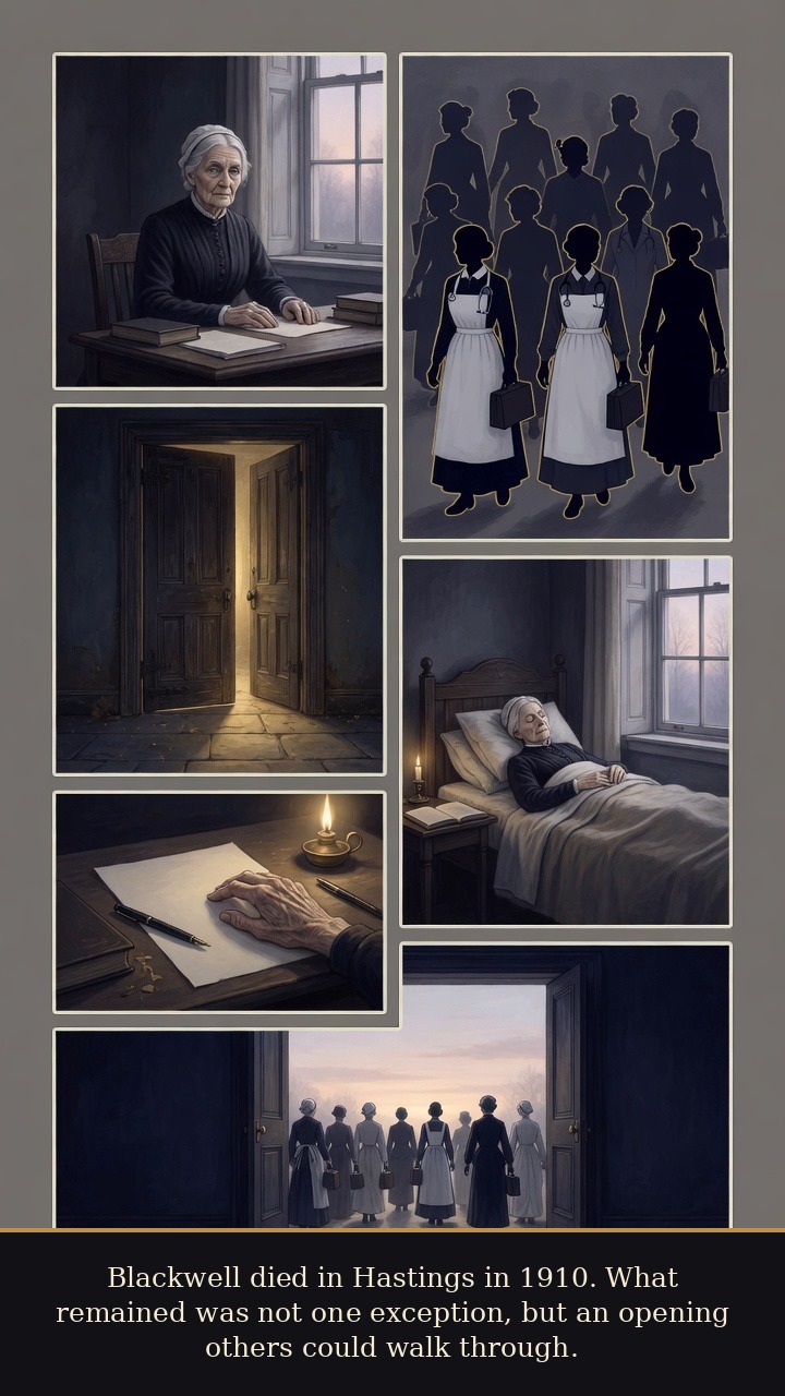 Page 7 of Elizabeth Blackwell: Elizabeth Blackwell: One Eye, One Door - Her death in 1910 leaves an opened door for future women physicians.