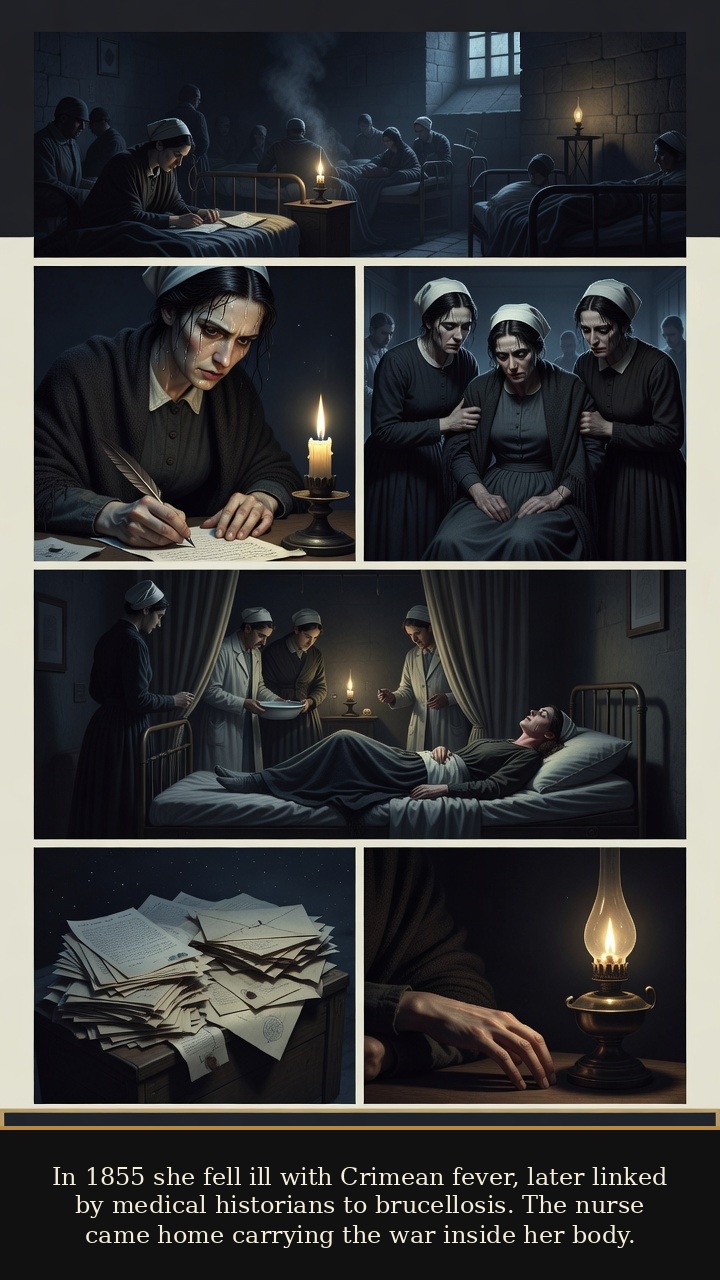 Page 3 of Florence Nightingale: Florence Nightingale: Lamp and Ledger - In 1855 she fell ill with Crimean fever, later linked by medical historians to brucellosis. The nurse came home carrying the war inside her body.
