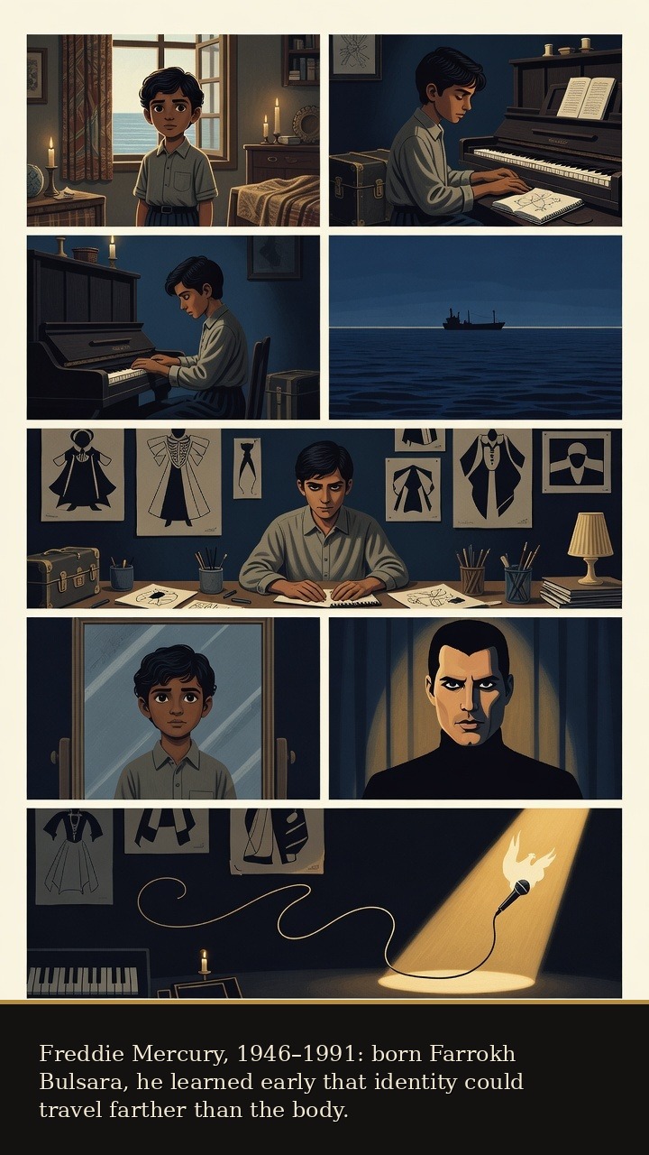Page 1 of Freddie Mercury: Freddie Mercury: Last Light - Farrokh Bulsara's childhood and migration become the seed of Freddie Mercury's public identity.