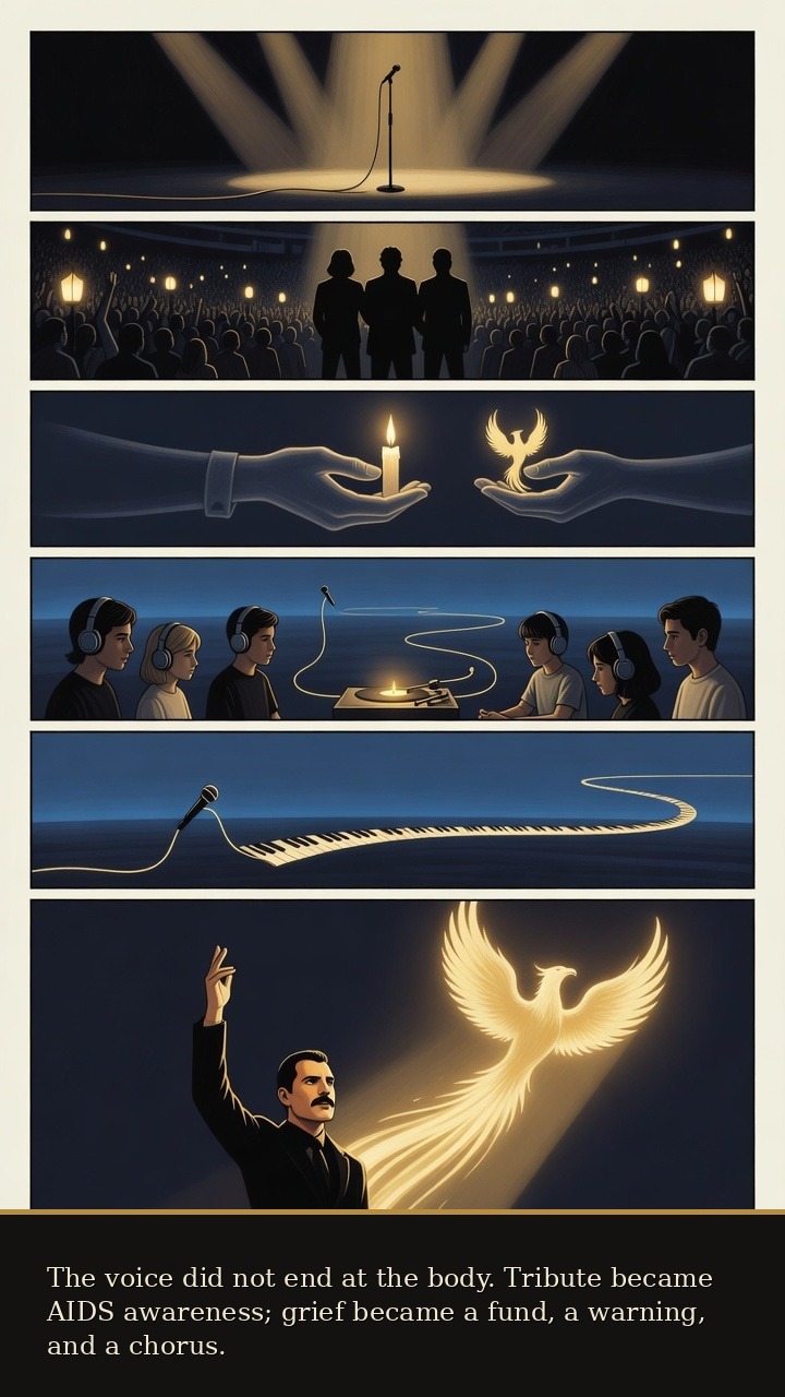 Page 7 of Freddie Mercury: Freddie Mercury: Last Light - Tribute and the Mercury Phoenix Trust turn grief into AIDS awareness and public memory.