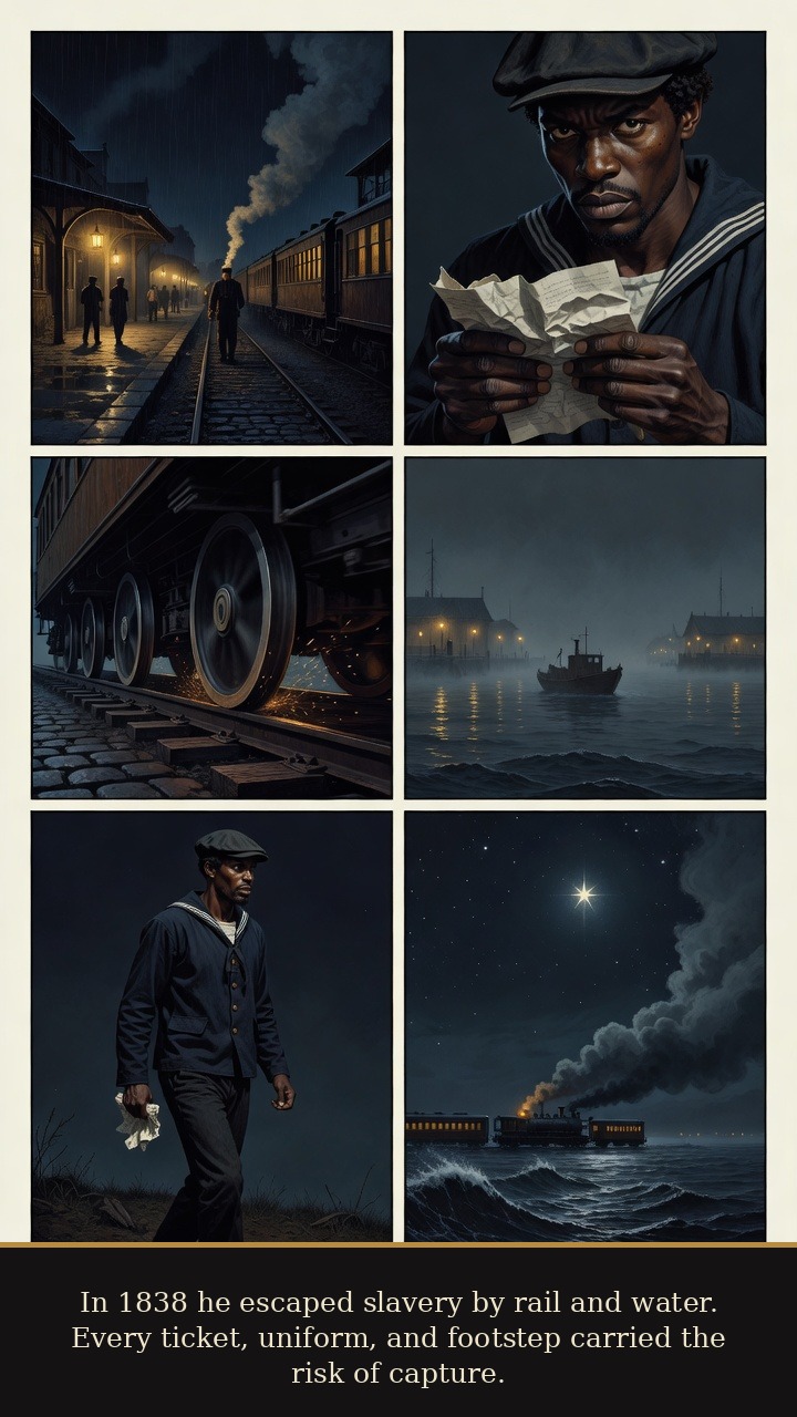 Page 3 of Frederick Douglass: Frederick Douglass: Stolen Thunder - In 1838 he escaped slavery by rail and water, with every ticket and footstep carrying the risk of capture.