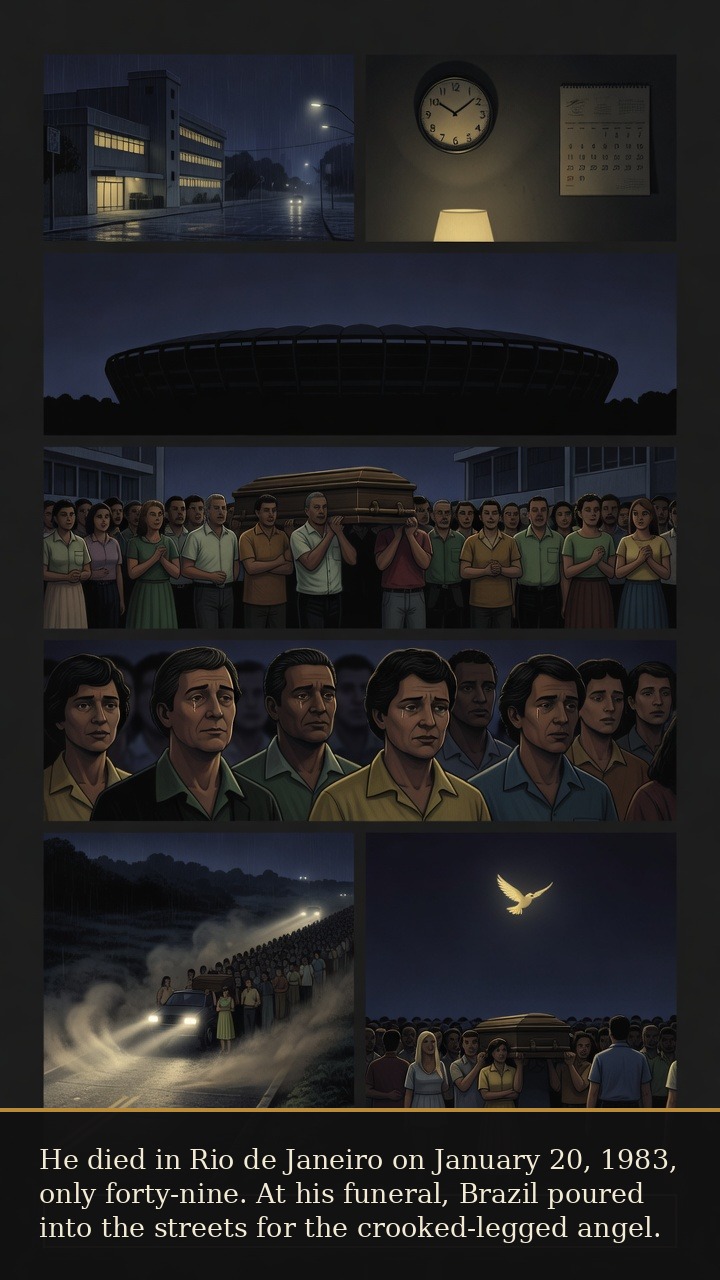 Page 6 of Manoel Francisco dos Santos (Garrincha): Garrincha: Bent-Legged Angel - Garrincha dies in Rio in 1983 at forty-nine, and Brazil mourns him in a vast funeral procession.