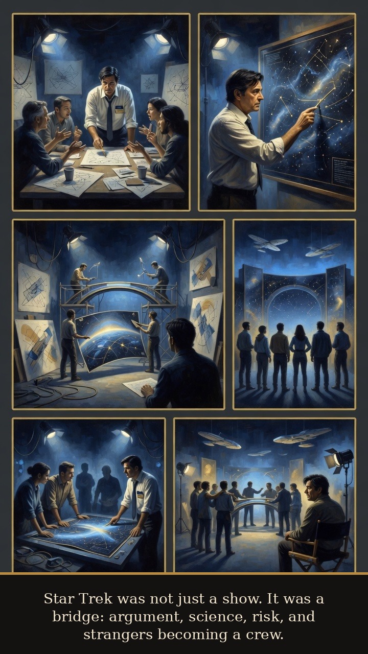Page 5 of Gene Roddenberry: Gene Roddenberry: Desert Starship - Star Trek is framed as a bridge: science, argument, risk, and strangers becoming a crew.