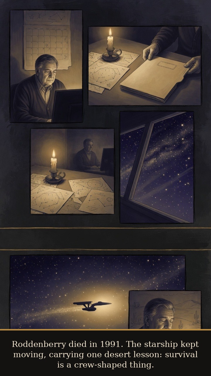 Page 7 of Gene Roddenberry: Gene Roddenberry: Desert Starship - After Roddenberry's death in 1991, the starship remains as a crew-shaped survival myth.