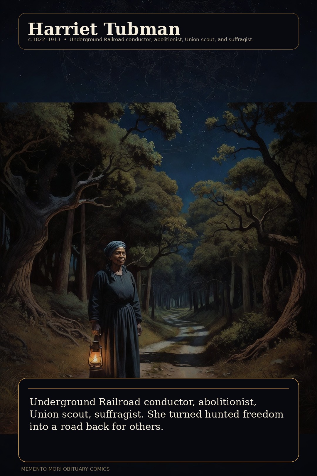 Harriet Tubman obituary comic cover