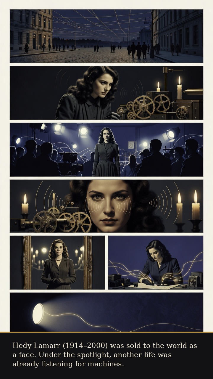 Page 1 of Hedy Lamarr: Hedy Lamarr: Secret Signal - Hedy Lamarr (1914–2000) was sold to the world as a face. Under the spotlight, another life was already listening for machines.