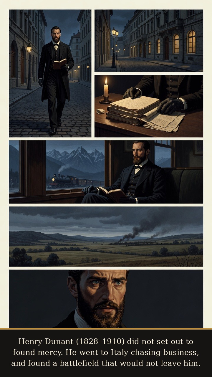 Page 1 of Henry Dunant: Henry Dunant: Solferino Memory - Dunant leaves Geneva for Italy chasing business, unaware that Solferino will redirect his life.