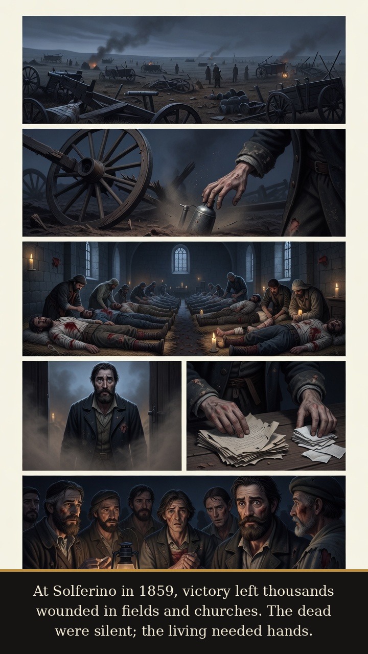 Page 2 of Henry Dunant: Henry Dunant: Solferino Memory - The aftermath of Solferino confronts him with thousands of wounded soldiers and no sufficient care.