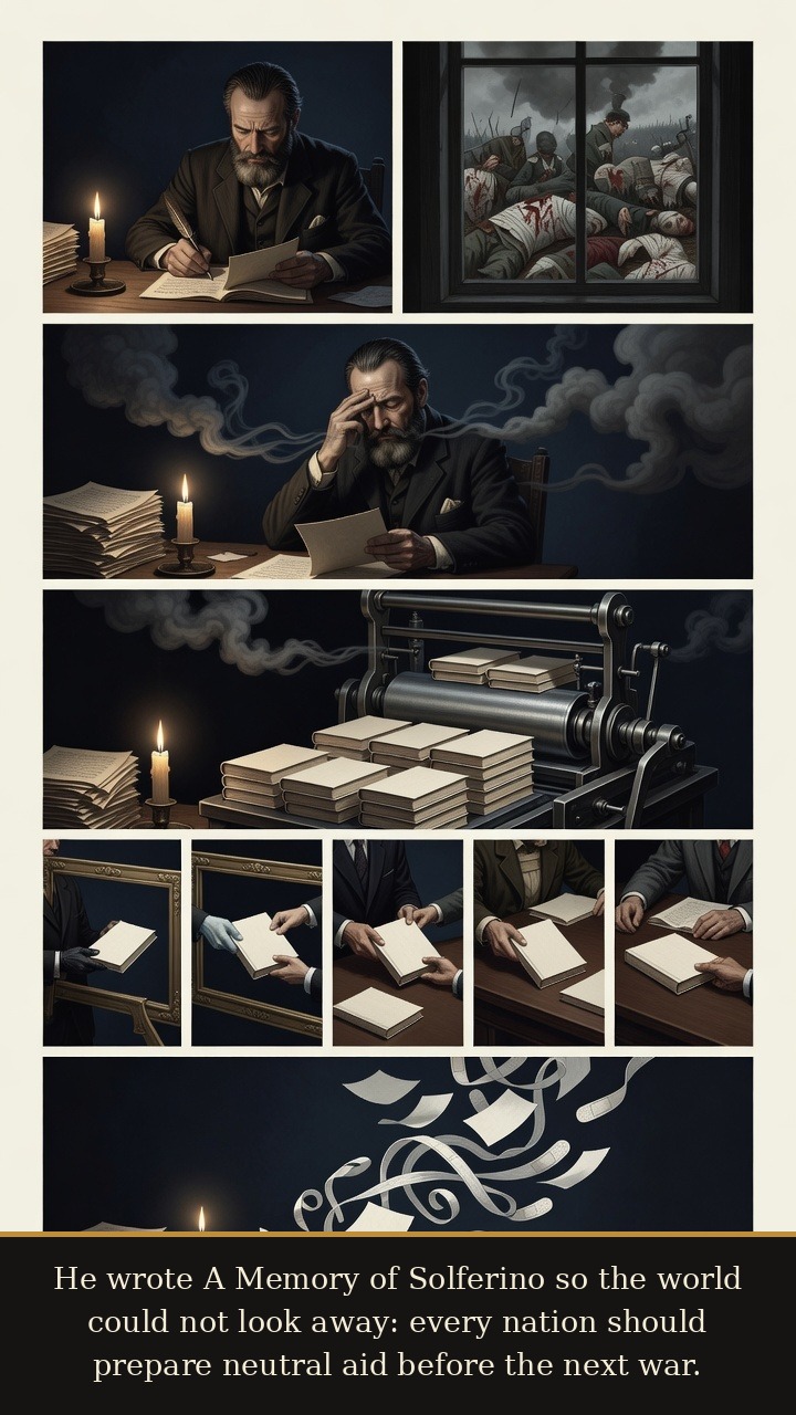 Page 4 of Henry Dunant: Henry Dunant: Solferino Memory - Dunant writes A Memory of Solferino, converting witness into a public blueprint for neutral aid.