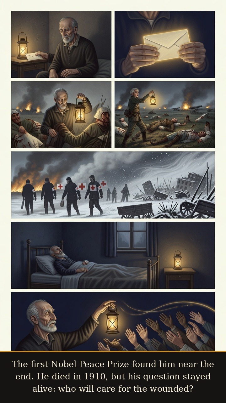 Page 7 of Henry Dunant: Henry Dunant: Solferino Memory - The first Nobel Peace Prize reaches him near the end; his living monument is care for the wounded.