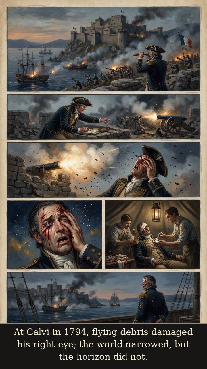 Page 2 of Horatio Nelson: Horatio Nelson: Trafalgar Light - At Calvi in 1794, debris damages his right eye but does not end his command.