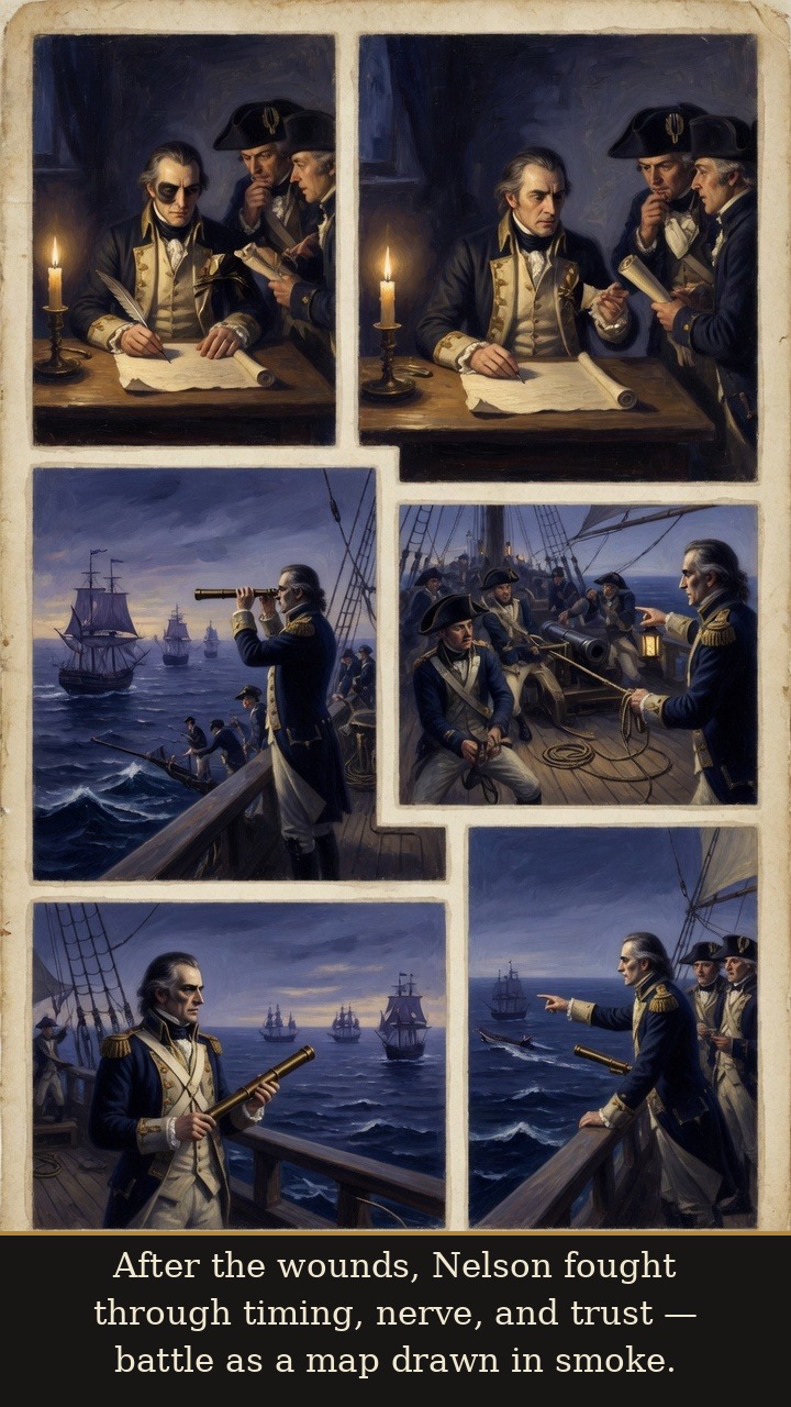 Page 4 of Horatio Nelson: Horatio Nelson: Trafalgar Light - After the wounds, he commands through timing, trust, and fleet geometry.