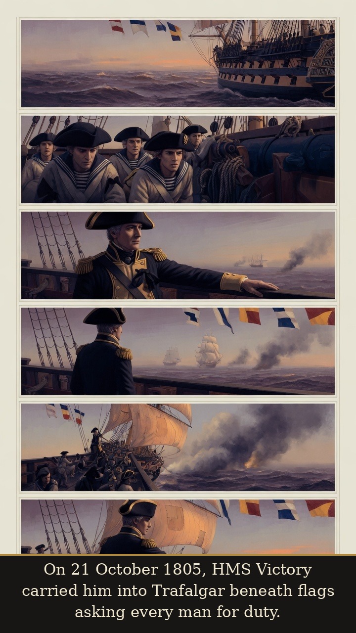 Page 5 of Horatio Nelson: Horatio Nelson: Trafalgar Light - HMS Victory enters Trafalgar under signal flags and mortal uncertainty.