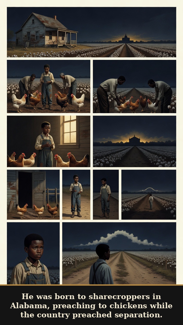 Page 2 of John Lewis: John Lewis: Good Trouble - His Alabama childhood is shown through sharecropper fields, church light, chickens, and early awareness of segregation.
