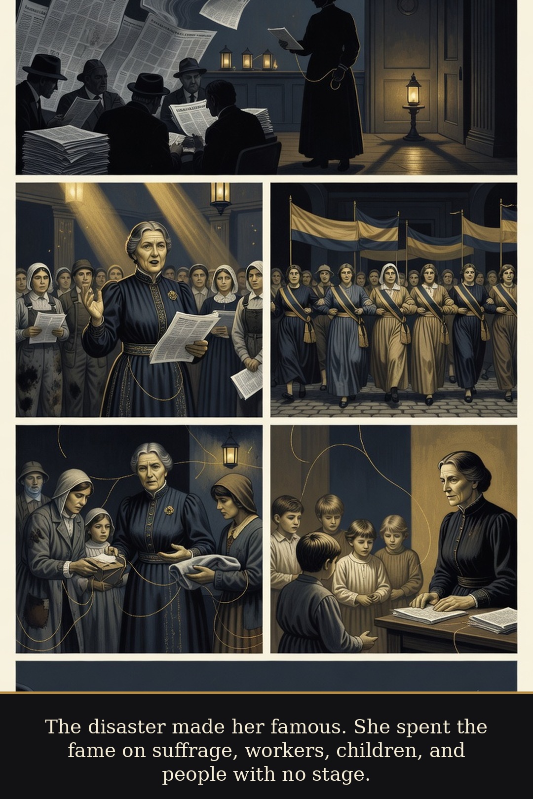 Page 5 of Margaret Tobin Brown: Margaret Brown: Unsinkable Witness - The comic shows her suffrage, labor, immigrant, education, and preservation work beyond the shipwreck myth.
