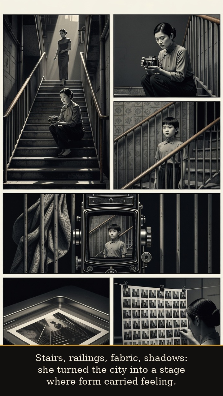 Page 4 of Nancy Sheung: Nancy Sheung: Darkroom Light - Stairs, railings, shadows, children, and fabric become her visual language of line and texture.