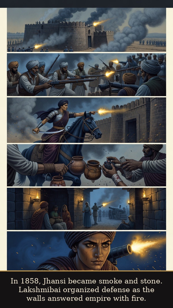Page 4 of Rani Lakshmibai: Rani Lakshmibai: Jhansi Flame - In 1858, Jhansi became smoke and stone. Lakshmibai organized defense as the walls answered empire with fire.
