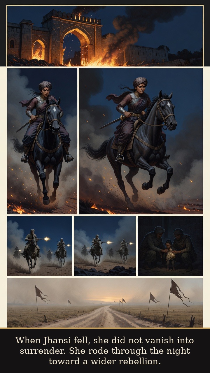 Page 5 of Rani Lakshmibai: Rani Lakshmibai: Jhansi Flame - When Jhansi fell, she did not vanish into surrender. She rode through the night toward a wider rebellion.