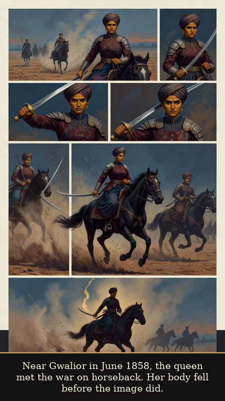 Page 6 of Rani Lakshmibai: Rani Lakshmibai: Jhansi Flame - Near Gwalior in June 1858, the queen met the war on horseback. Her body fell before the image did.