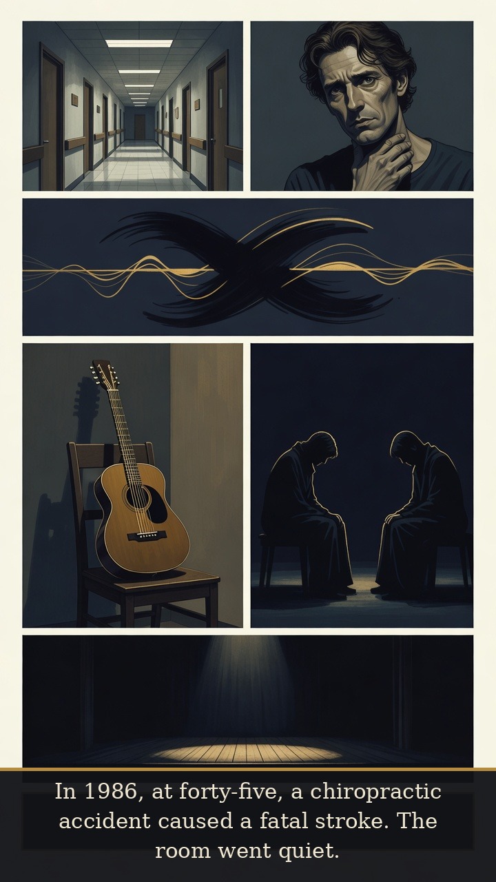 Page 6 of Robbie Basho: Robbie Basho: Raga Ghost - A chiropractic-treatment accident causes a fatal stroke in 1986, leaving the room and guitar silent.