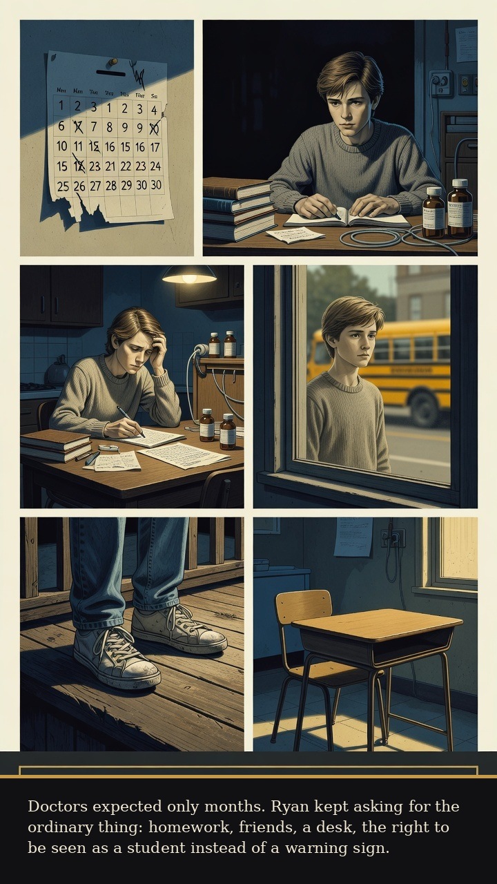 Page 2 of Ryan Wayne White: Ryan White: School Door - Doctors expect only months, but Ryan wants homework, friends, a desk, and ordinary school life.
