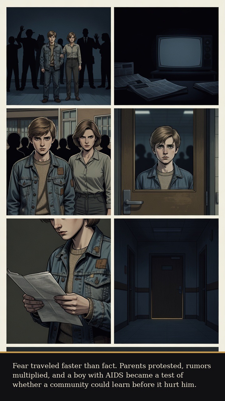 Page 3 of Ryan Wayne White: Ryan White: School Door - AIDS panic and misinformation bar him from school and turn community fear into cruelty.