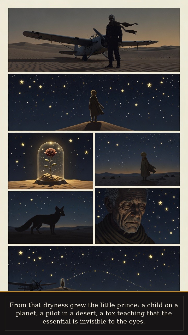 Page 4 of Antoine de Saint-Exupéry: Antoine de Saint-Exupéry: Desert Star - The desert becomes the symbolic world of The Little Prince: child, rose, fox, and invisible essentials.