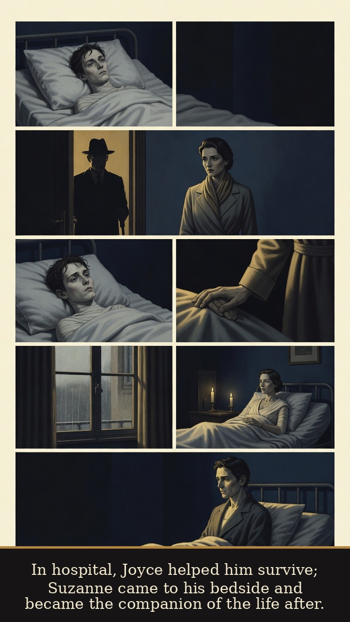 Page 4 of Samuel Beckett: Samuel Beckett: Wound Waiting - Hospital recovery brings Joyce’s help and Suzanne’s care, beginning the life after the wound.