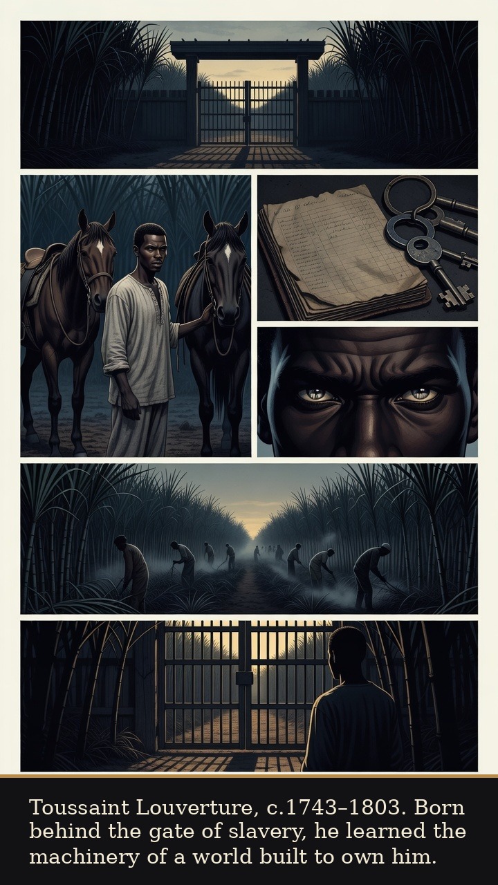 Page 1 of François-Dominique Toussaint Louverture: Toussaint Louverture: Open Gate - Louverture is introduced as a man born into slavery who learns the machinery of power from inside the gate.
