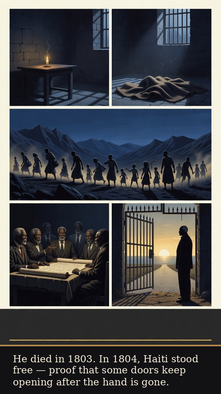 Page 7 of François-Dominique Toussaint Louverture: Toussaint Louverture: Open Gate - His death in 1803 is followed by Haitian independence in 1804: the gate opens without him.