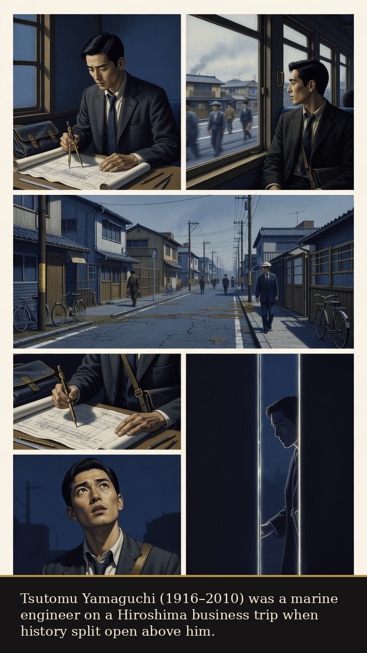 Page 1 of Tsutomu Yamaguchi: Tsutomu Yamaguchi: Double Light - Yamaguchi begins as an ordinary marine engineer on a Hiroshima business trip.